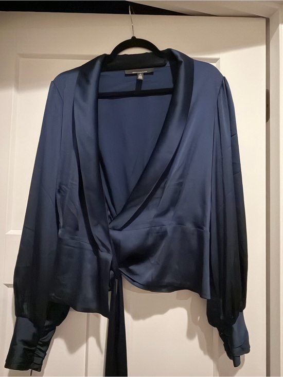 White House Black Market Tops - White House Black Market Navy Satin Draped Wrap Blouse
